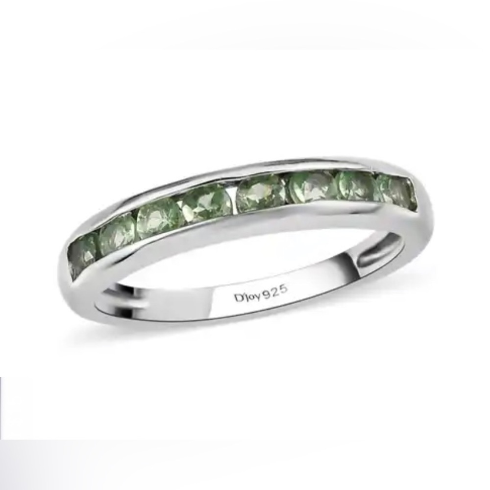 Natural Tsavorite Garnet Half Eternity Band Ring in Platinum/ Silver 0.65 ctw